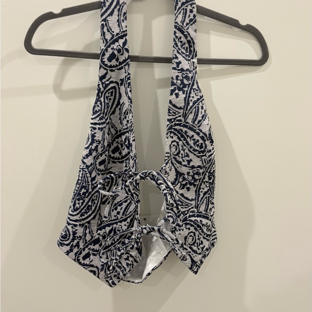 Navy and White Paisley Halter Top